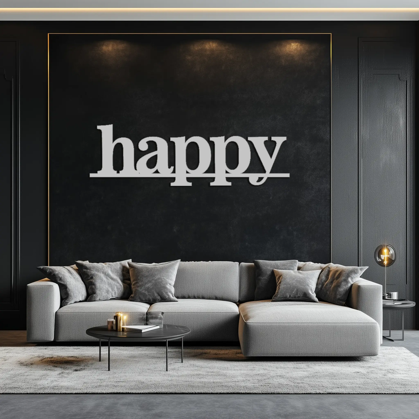 Happy Metal Wall Art - Modern Minimalist Word Sign Decor - KAF127 by Enova Art