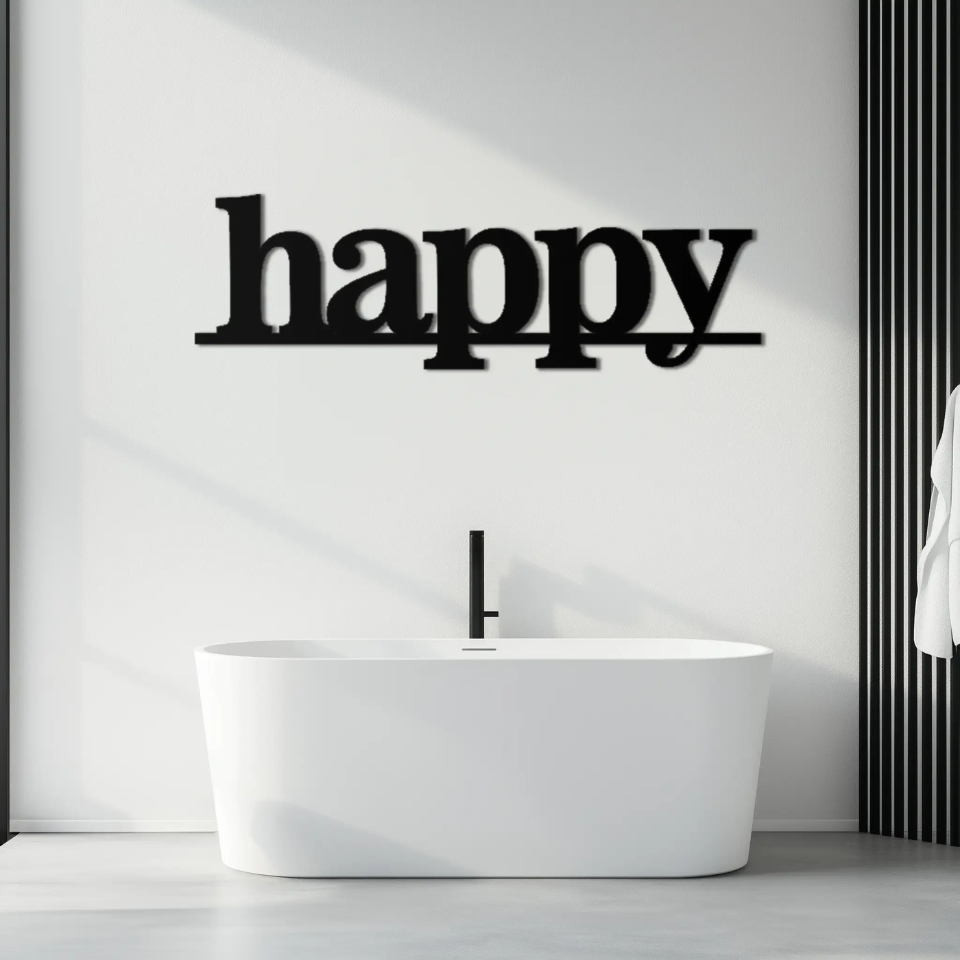 Happy Metal Wall Art - Modern Minimalist Word Sign Decor - KAF127 by Enova Art