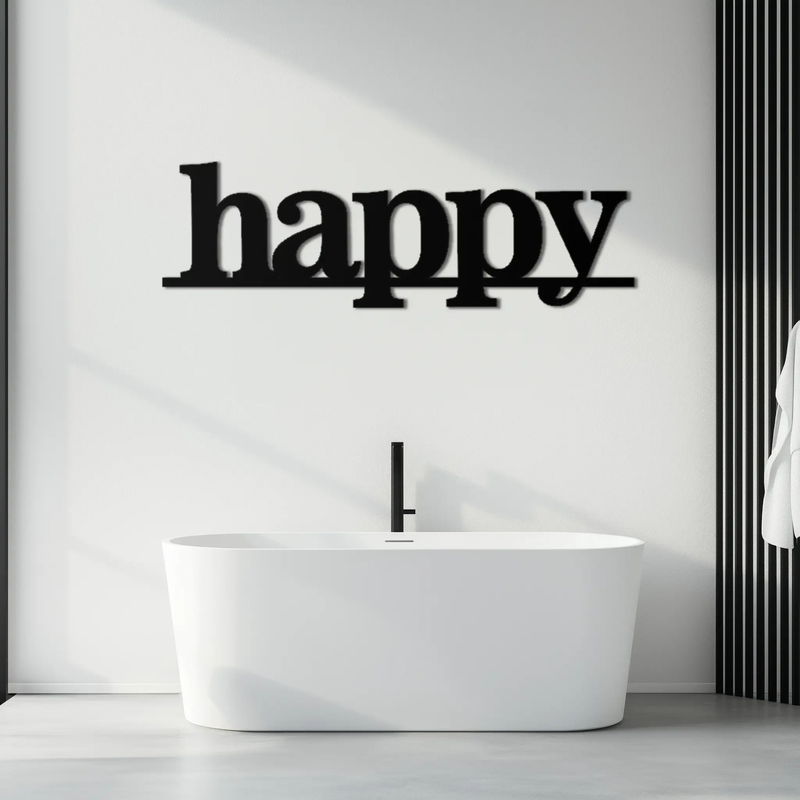 Happy Metal Wall Art - Modern Minimalist Word Sign Decor - KAF127 by Enova Art