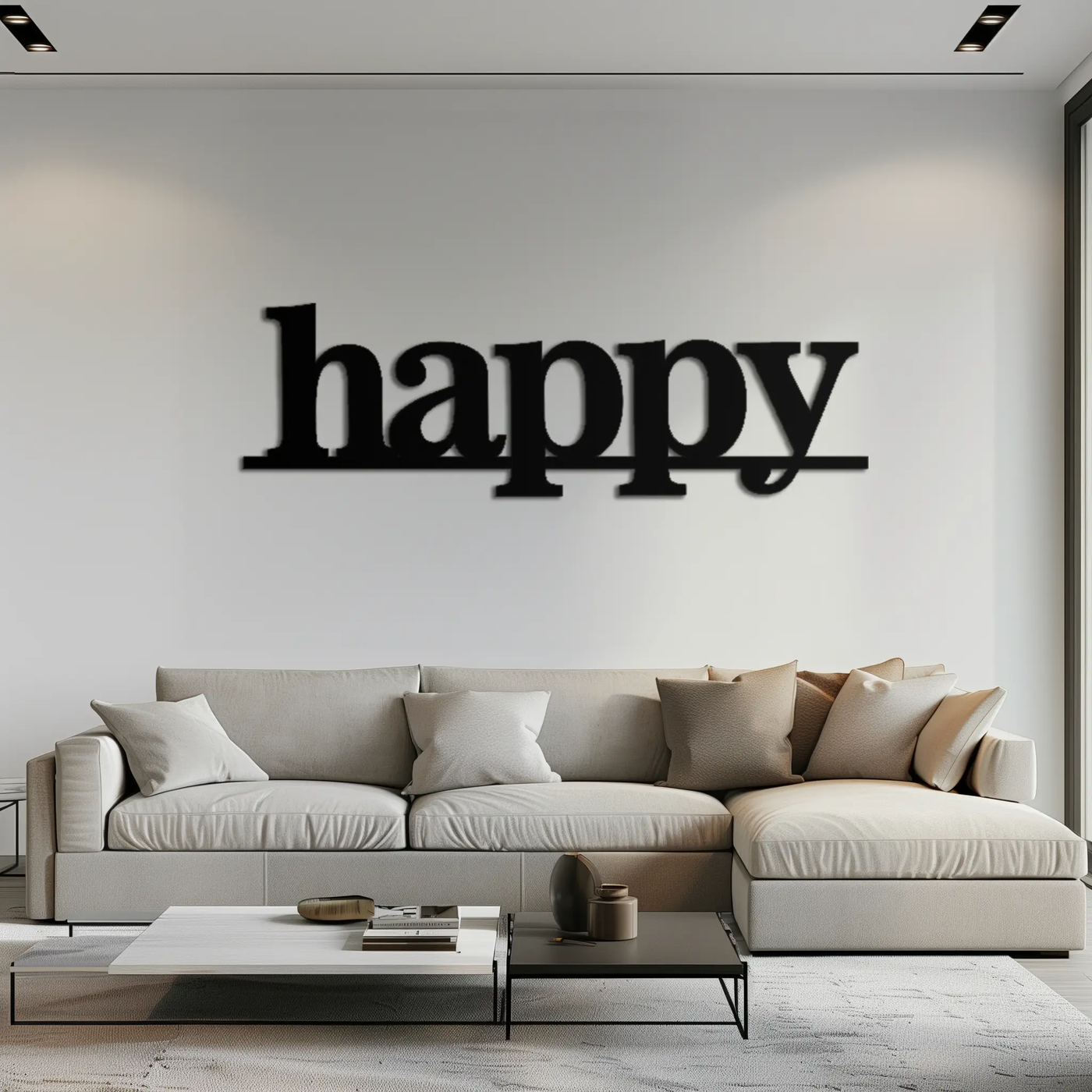 Happy Metal Wall Art - Modern Minimalist Word Sign Decor - KAF127 by Enova Art