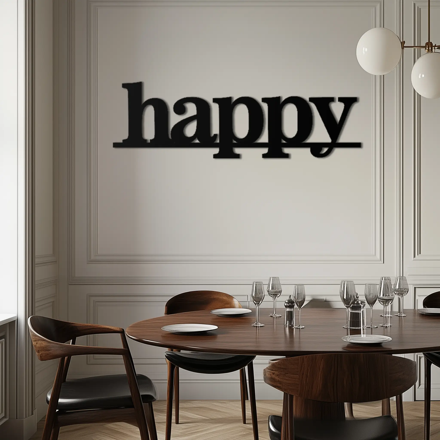 Happy Metal Wall Art - Modern Minimalist Word Sign Decor - KAF127 by Enova Art