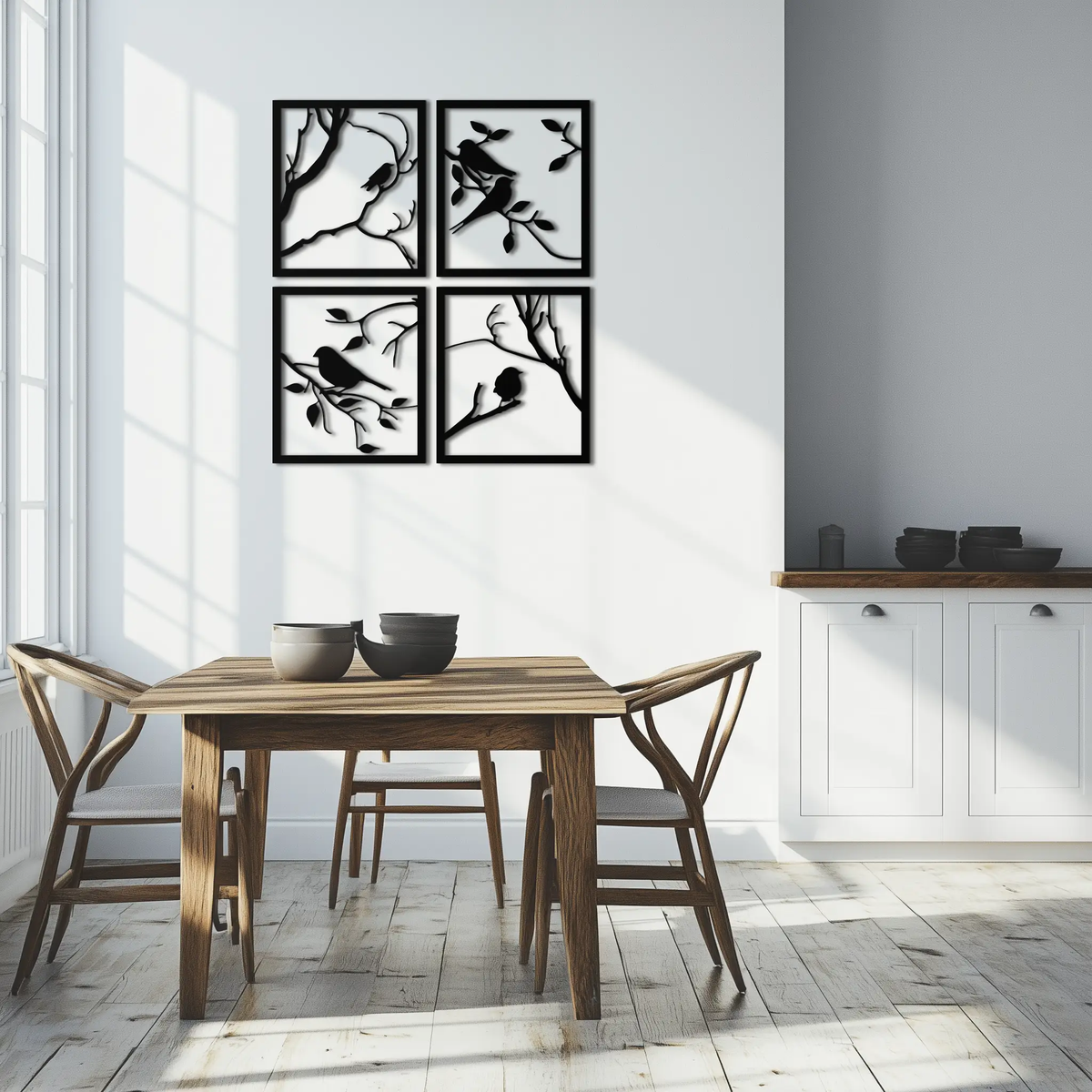 Bird Silhouette Metal Wall Art - 4-Piece Modern Steel Wall Decor - KAF128 by Enova Art