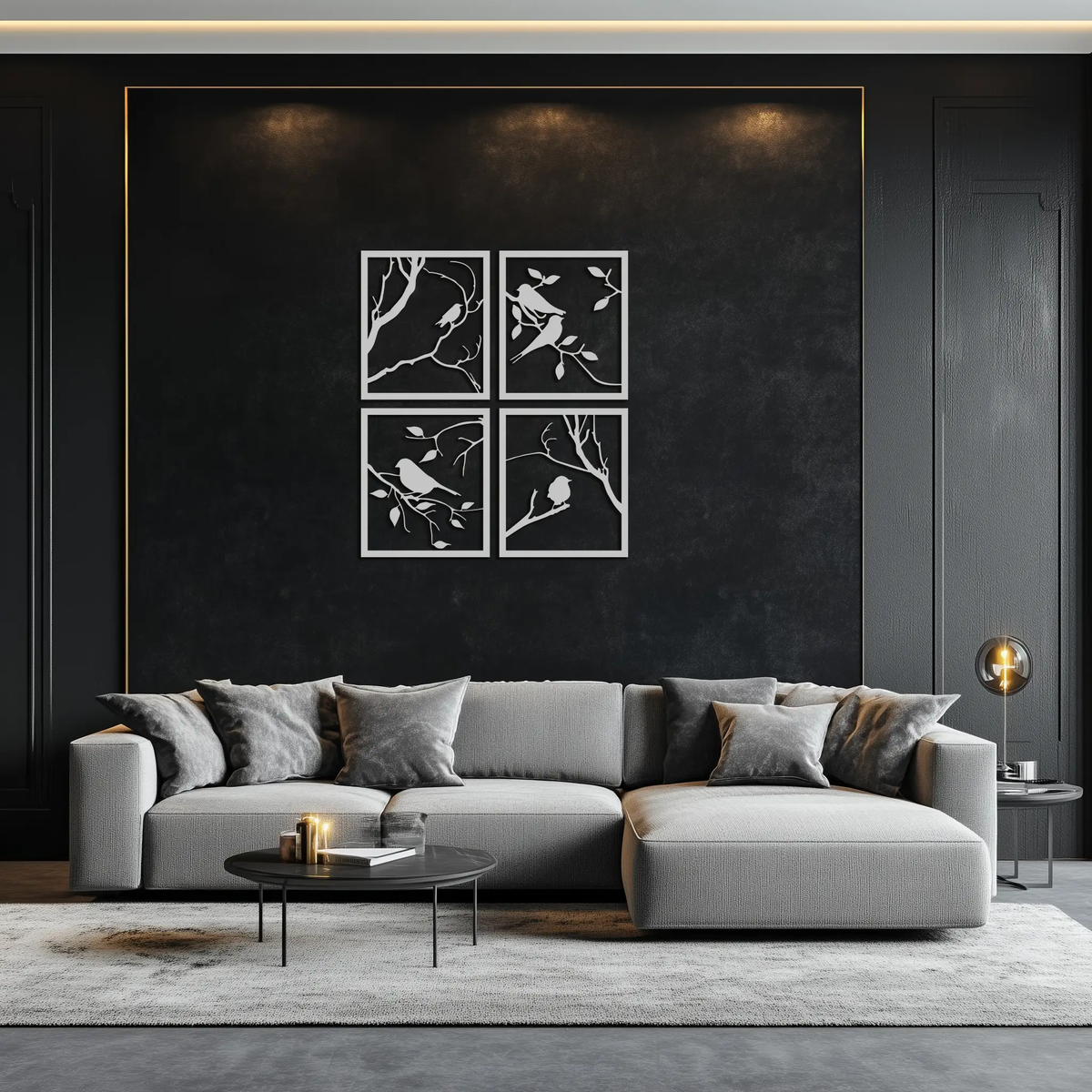Bird Silhouette Metal Wall Art - 4-Piece Modern Steel Wall Decor - KAF128 by Enova Art