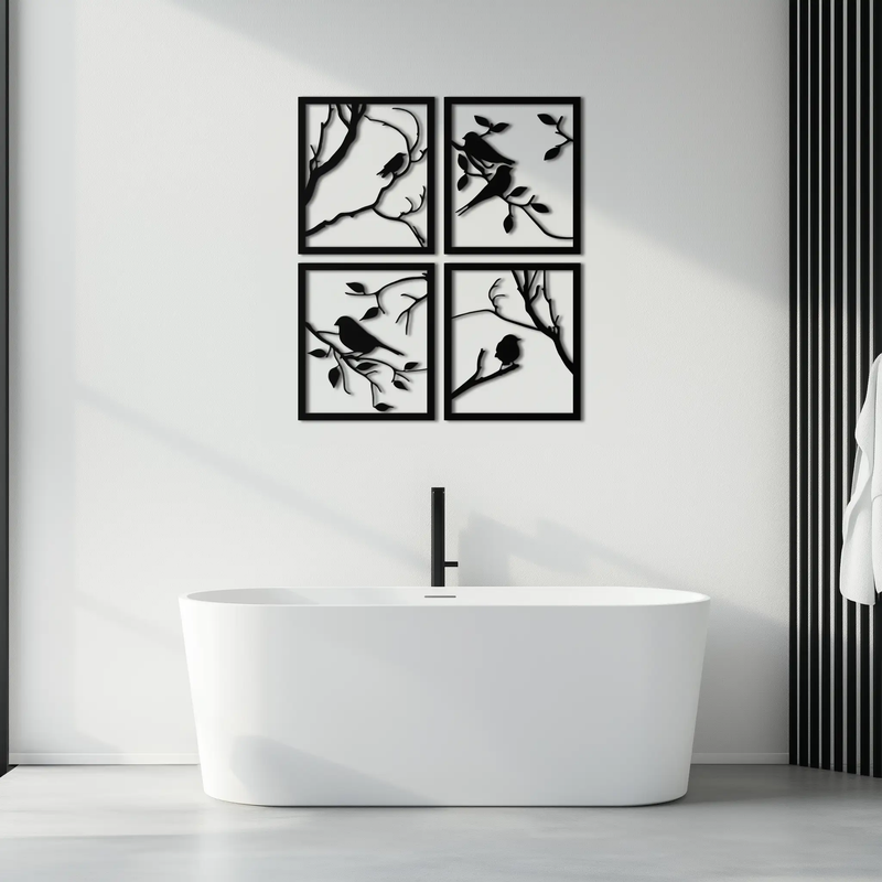 Bird Silhouette Metal Wall Art - 4-Piece Modern Steel Wall Decor - KAF128 by Enova Art