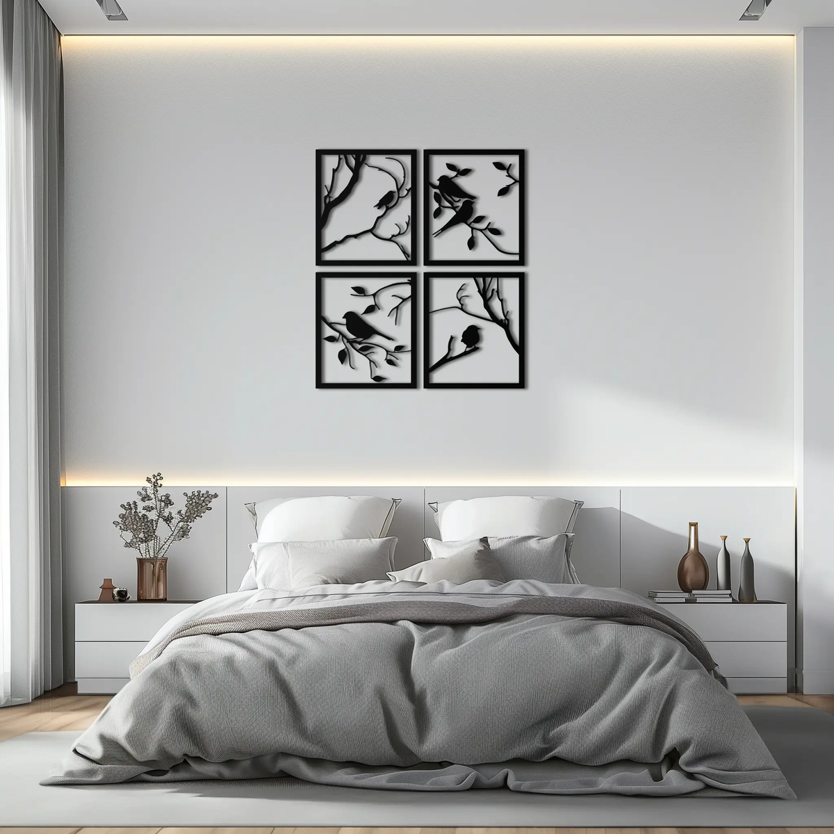 Bird Silhouette Metal Wall Art - 4-Piece Modern Steel Wall Decor - KAF128 by Enova Art