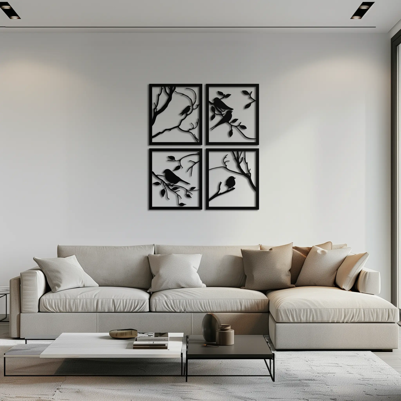Bird Silhouette Metal Wall Art - 4-Piece Modern Steel Wall Decor - KAF128 by Enova Art