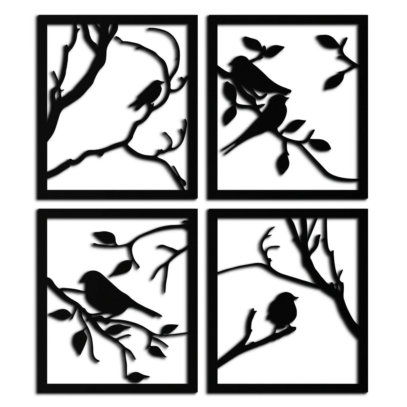 Bird Silhouette Metal Wall Art - 4-Piece Modern Steel Wall Decor - KAF128 by Enova Art