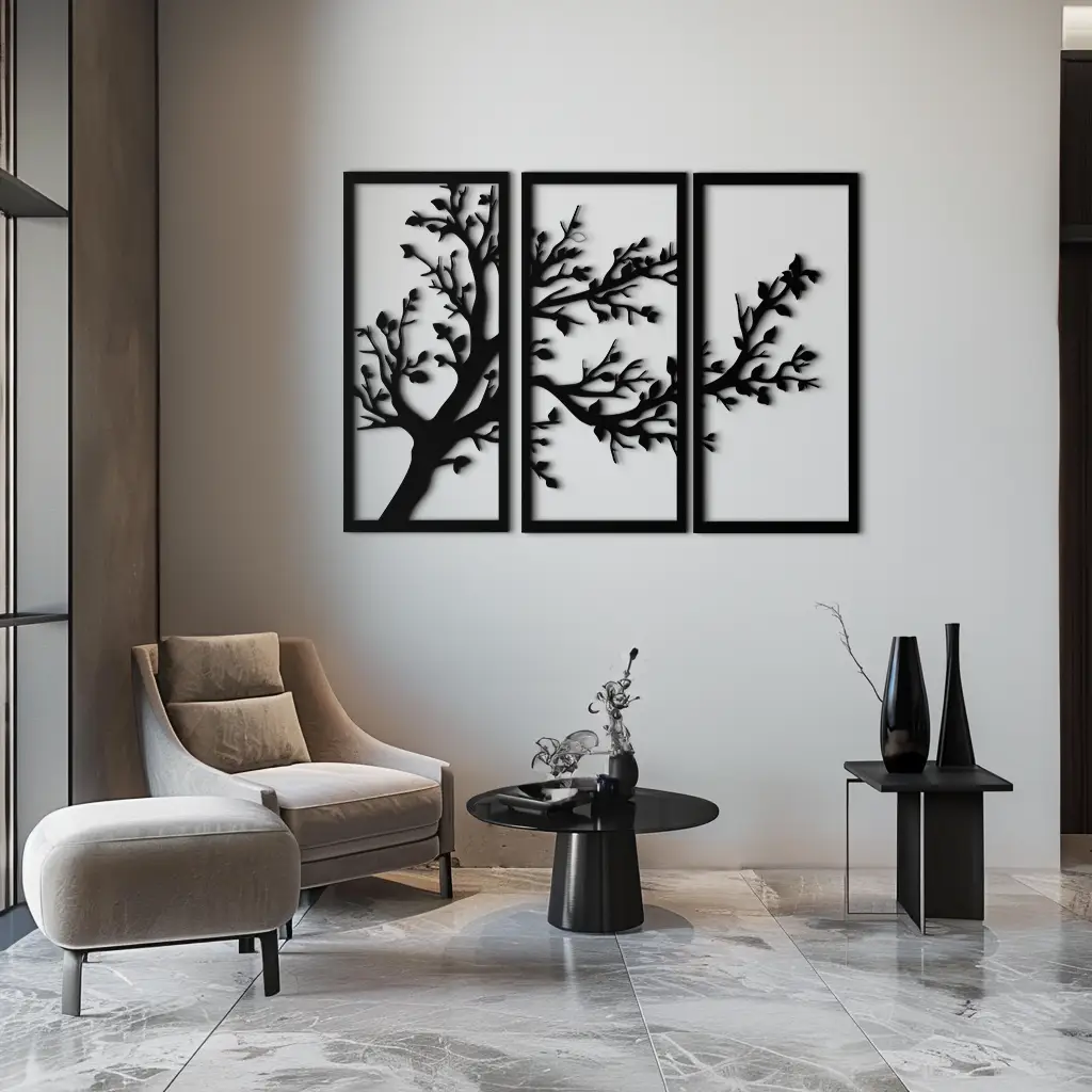 Branch Trio Metal Wall Art - 3-Piece Modern Steel Wall Decor - KAF132 by Enova Art