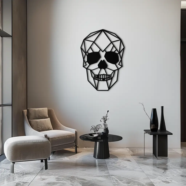 Geometric Skull Metal Wall Art - Modern Skull-Inspired Steel Decor - KAF134