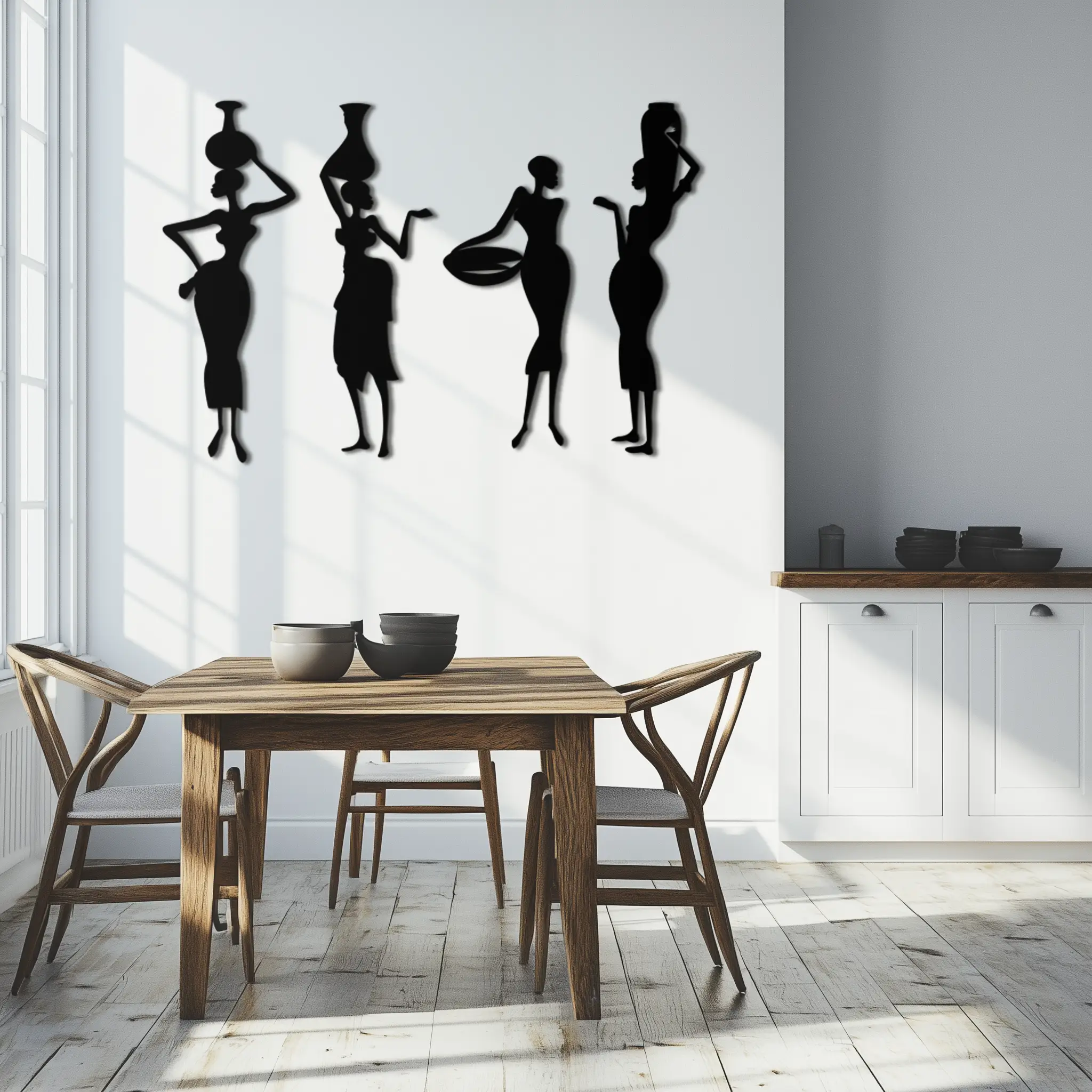 African Women Silhouette Metal Wall Art - Elegant Tribal Wall Decor - KAF136 by Enova Art