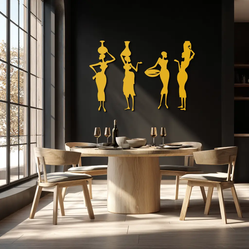 African Women Silhouette Metal Wall Art - Elegant Tribal Wall Decor - KAF136 by Enova Art