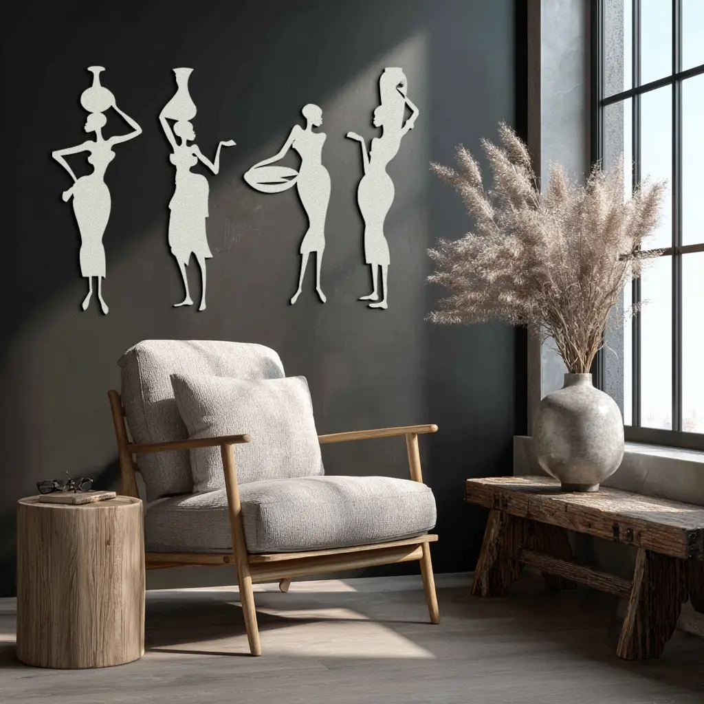 African Women Silhouette Metal Wall Art - Elegant Tribal Wall Decor - KAF136 by Enova Art