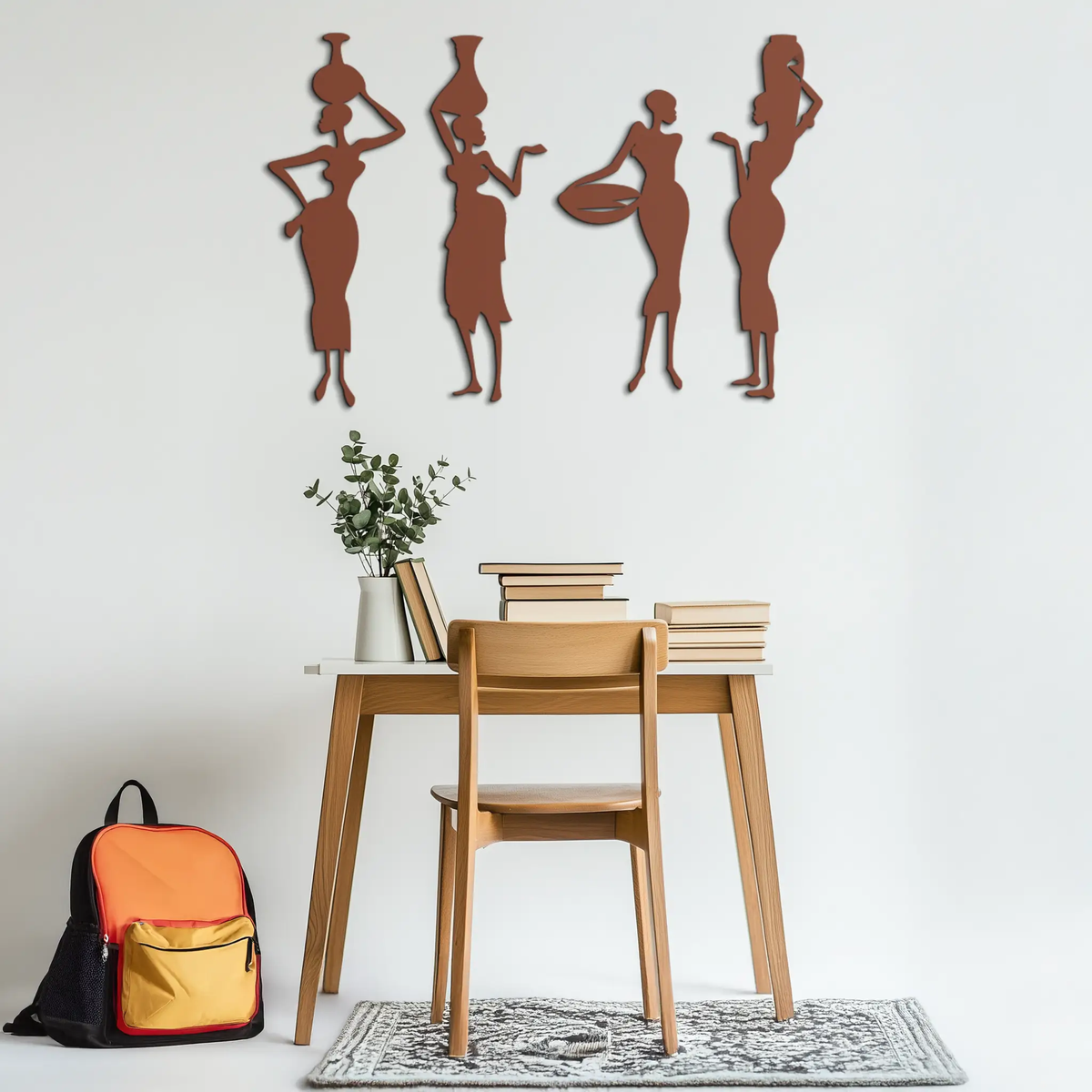 African Women Silhouette Metal Wall Art - Elegant Tribal Wall Decor - KAF136 by Enova Art