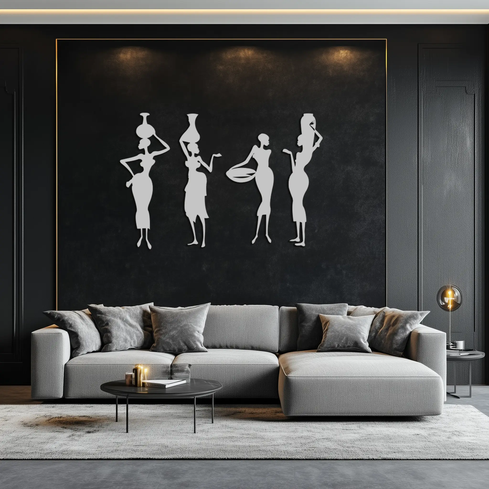 African Women Silhouette Metal Wall Art - Elegant Tribal Wall Decor - KAF136 by Enova Art