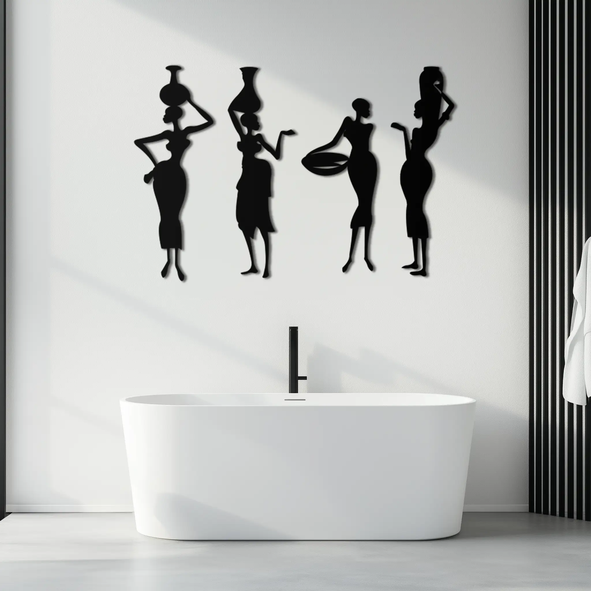 African Women Silhouette Metal Wall Art - Elegant Tribal Wall Decor - KAF136 by Enova Art