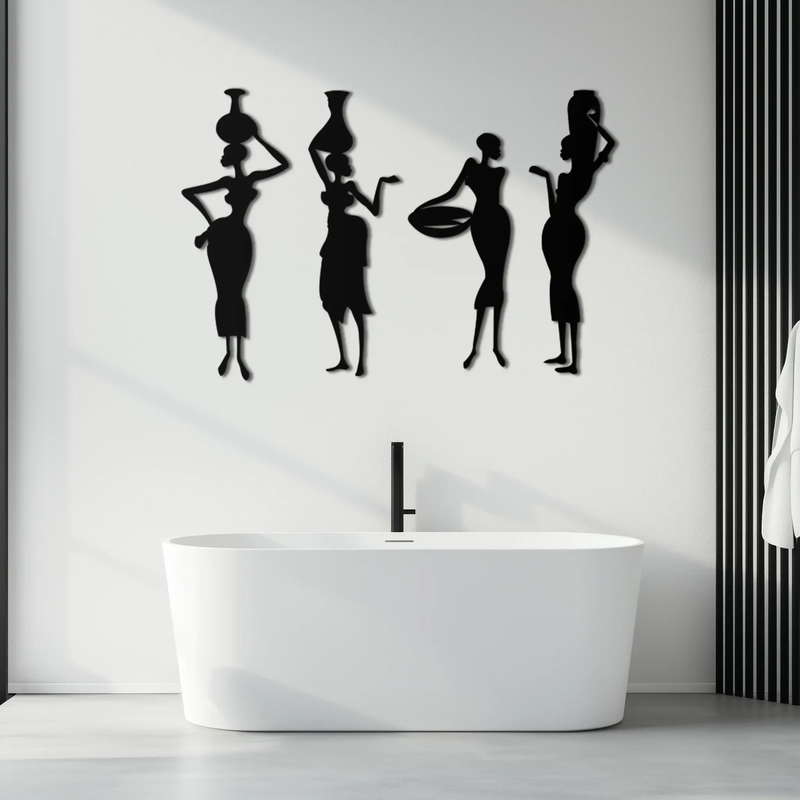 African Women Silhouette Metal Wall Art - Elegant Tribal Wall Decor - KAF136 by Enova Art