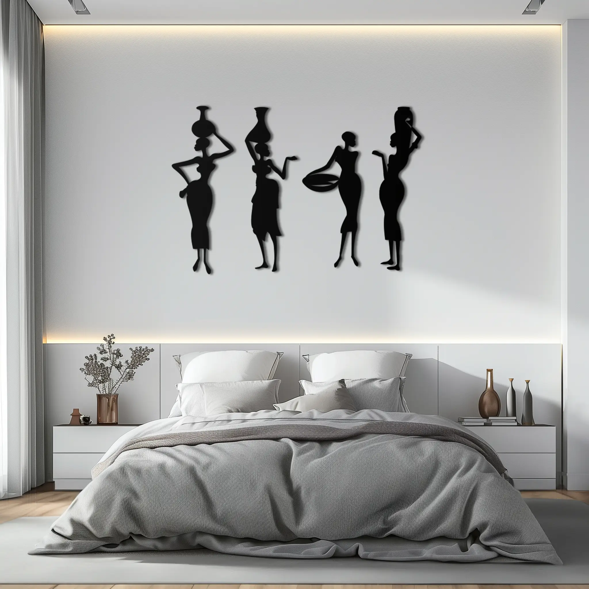 African Women Silhouette Metal Wall Art - Elegant Tribal Wall Decor - KAF136 by Enova Art