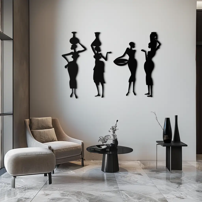 African Women Silhouette Metal Wall Art - Elegant Tribal Wall Decor - KAF136 by Enova Art