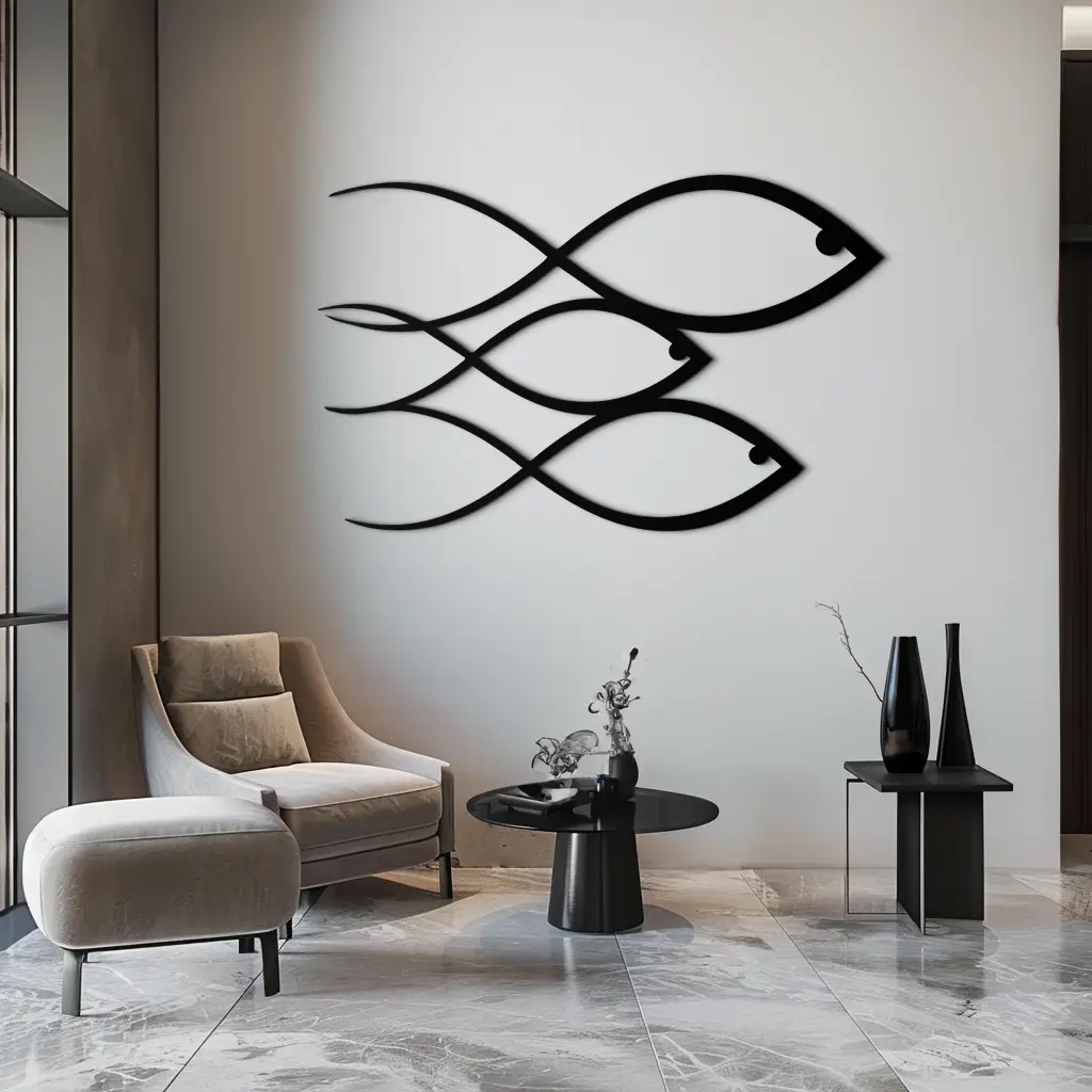 Minimalist Fish Metal Wall Art – Modern Coastal Decor - KAF139 by Enova Art