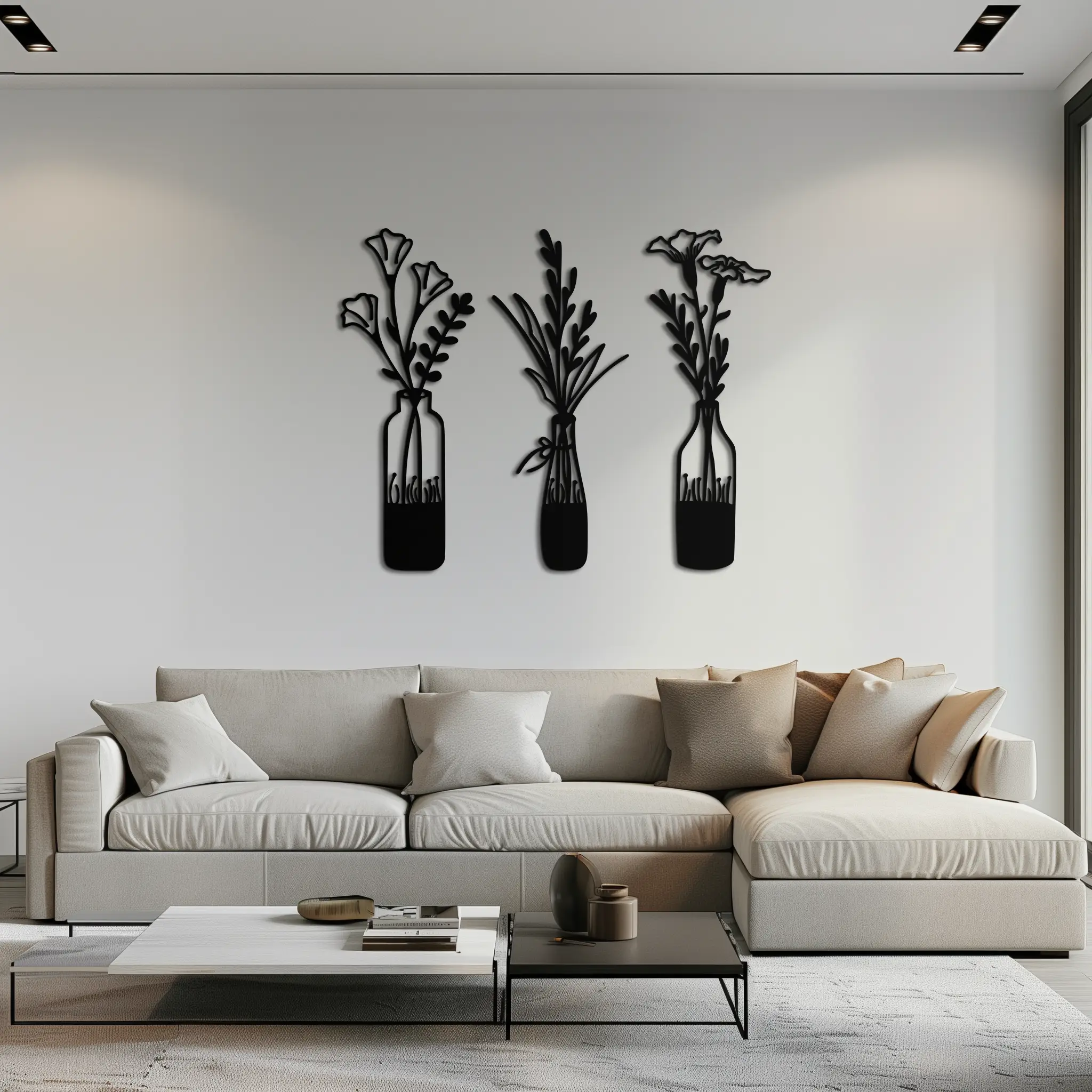 Rustic Floral Bottle Metal Wall Art - Elegant Vase & Flower Steel Decor - KAF142 by Enova Art