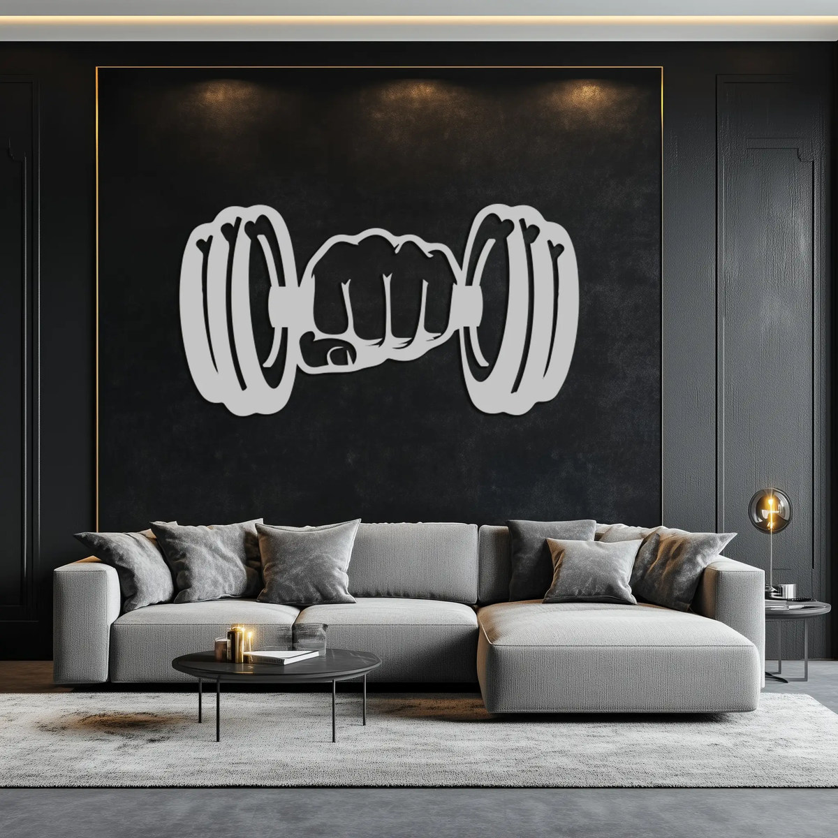 Gym Dumbbell Power Metal Wall Art - Bold and Motivational Gym Decor - KAF143 by Enova Art