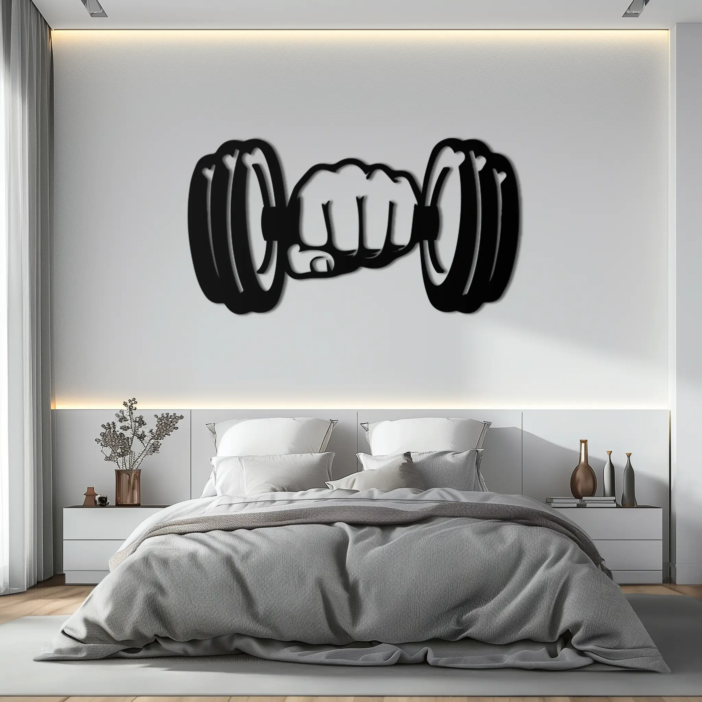 Gym Dumbbell Power Metal Wall Art - Bold and Motivational Gym Decor - KAF143 by Enova Art