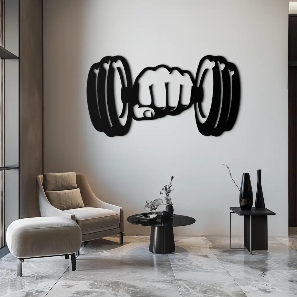 Gym Dumbbell Power Metal Wall Art - Bold and Motivational Gym Decor - KAF143 by Enova Art