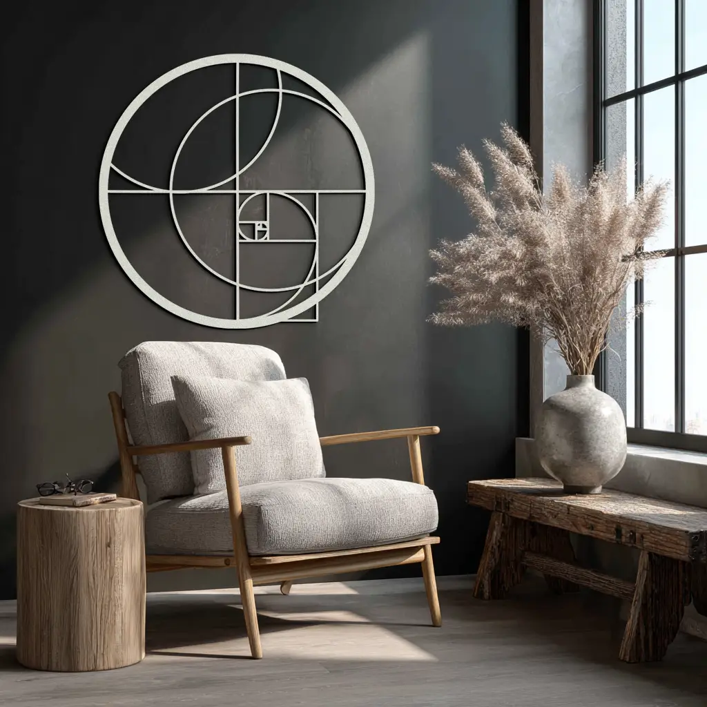 Golden Ratio Circular Metal Wall Art - Fibonacci-Inspired Geometric Design - KAF145 by Enova Art