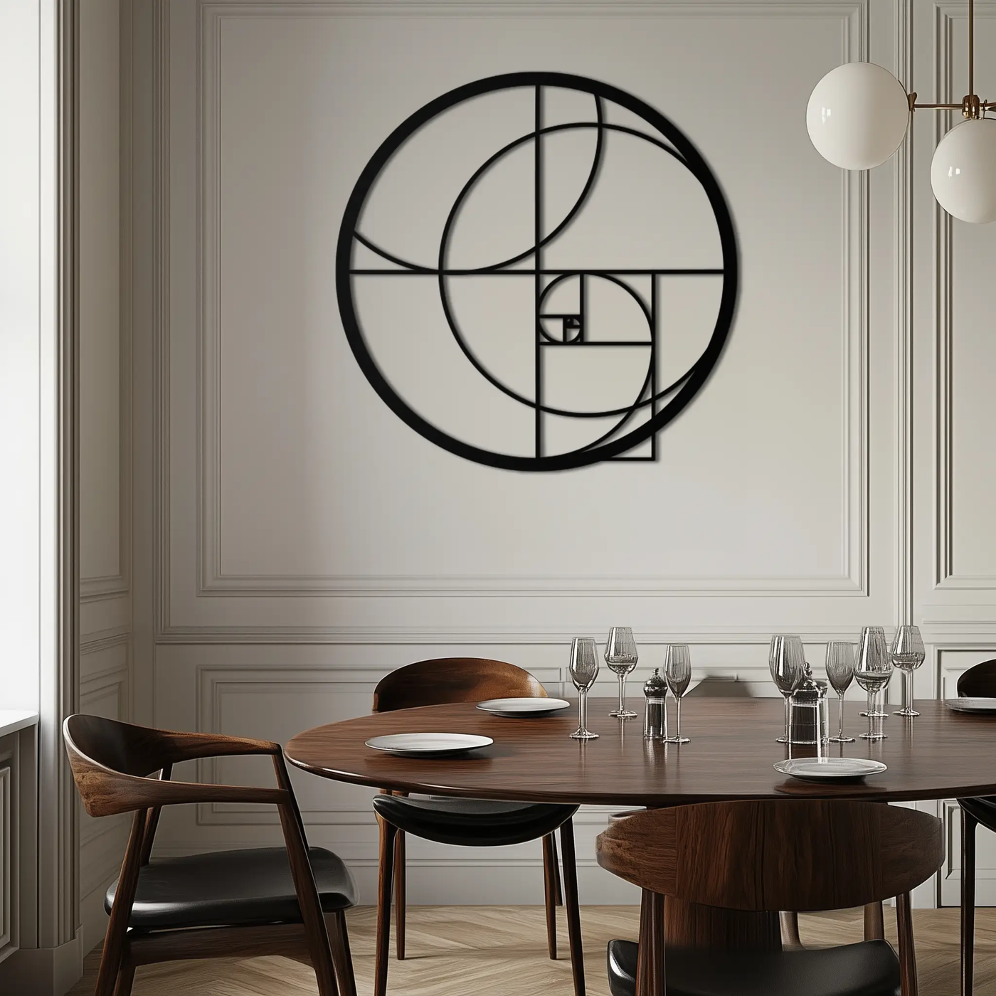 Golden Ratio Circular Metal Wall Art - Fibonacci-Inspired Geometric Design - KAF145 by Enova Art
