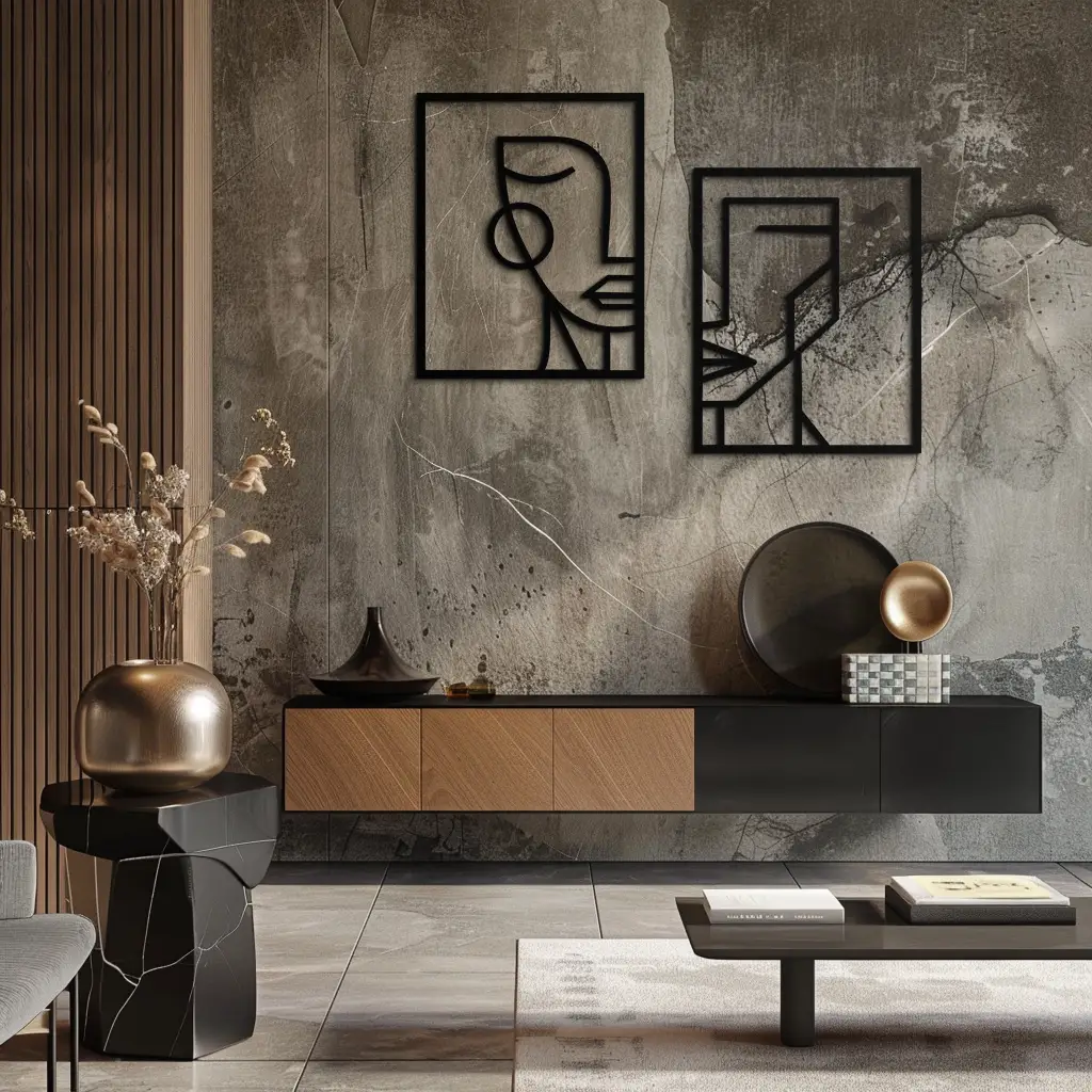 Abstract Faces Metal Wall Art - Modern Geometric Line Art Decor - KAF146 by Enova Art