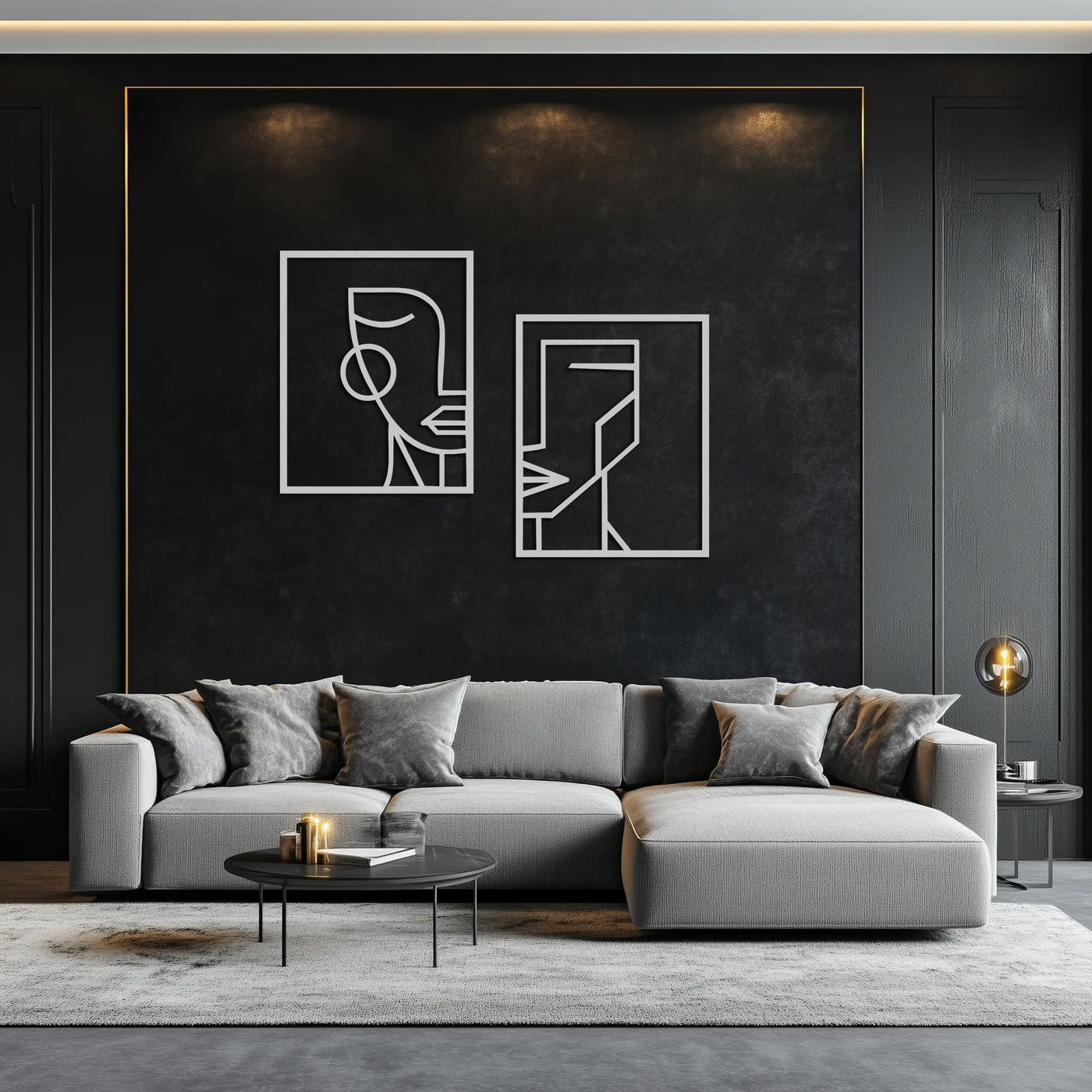 Abstract Faces Metal Wall Art - Modern Geometric Line Art Decor - KAF146 by Enova Art