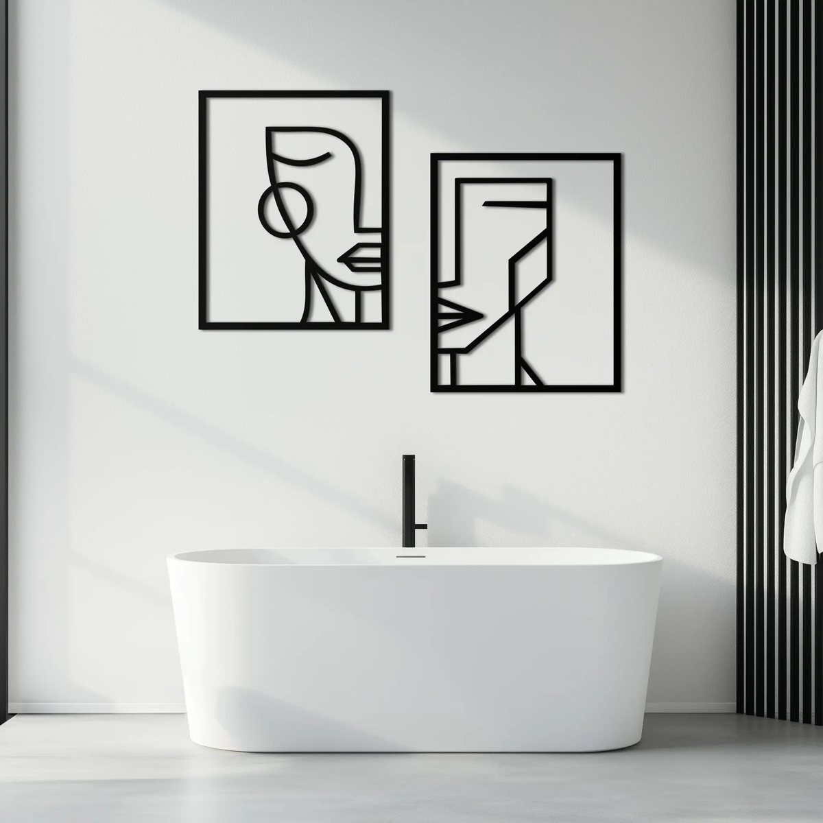 Abstract Faces Metal Wall Art - Modern Geometric Line Art Decor - KAF146 by Enova Art