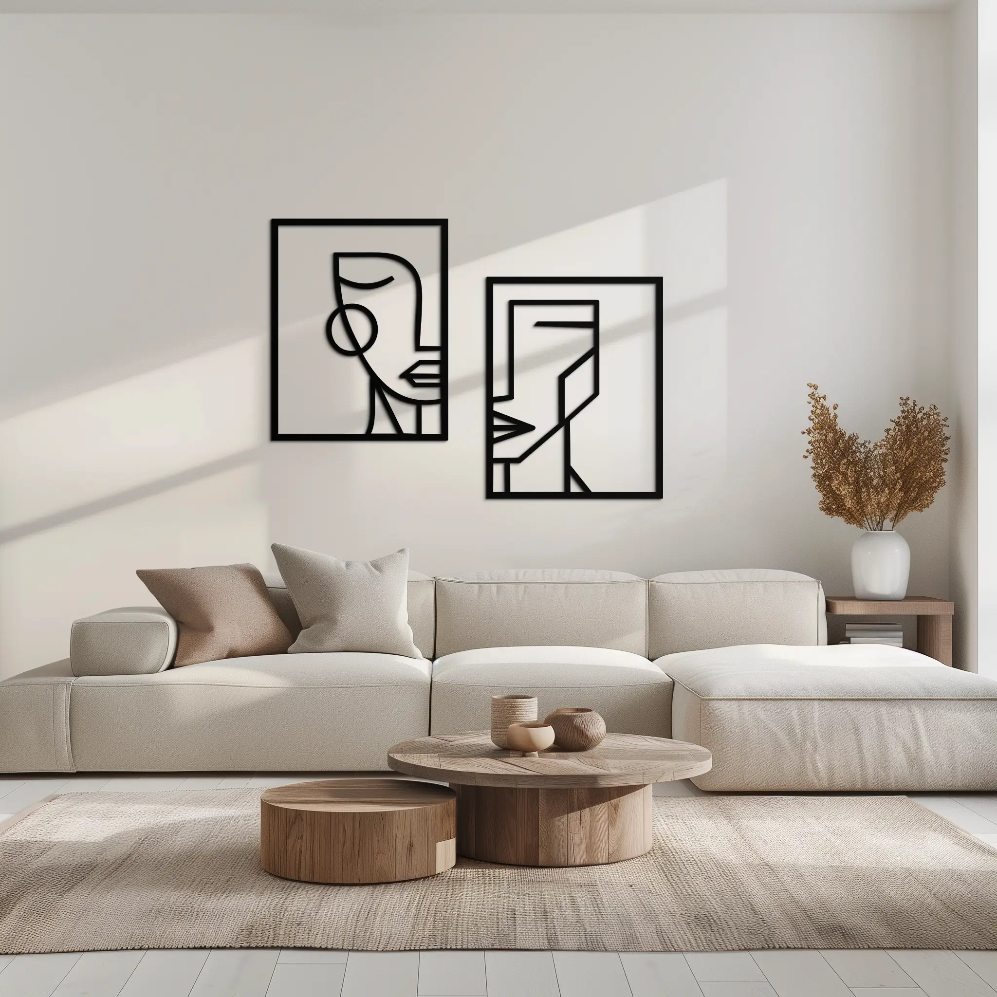 Abstract Faces Metal Wall Art - Modern Geometric Line Art Decor - KAF146 by Enova Art