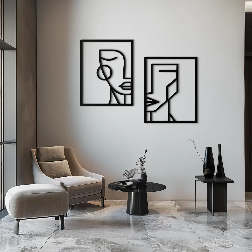 Abstract Faces Metal Wall Art - Modern Geometric Line Art Decor - KAF146 by Enova Art