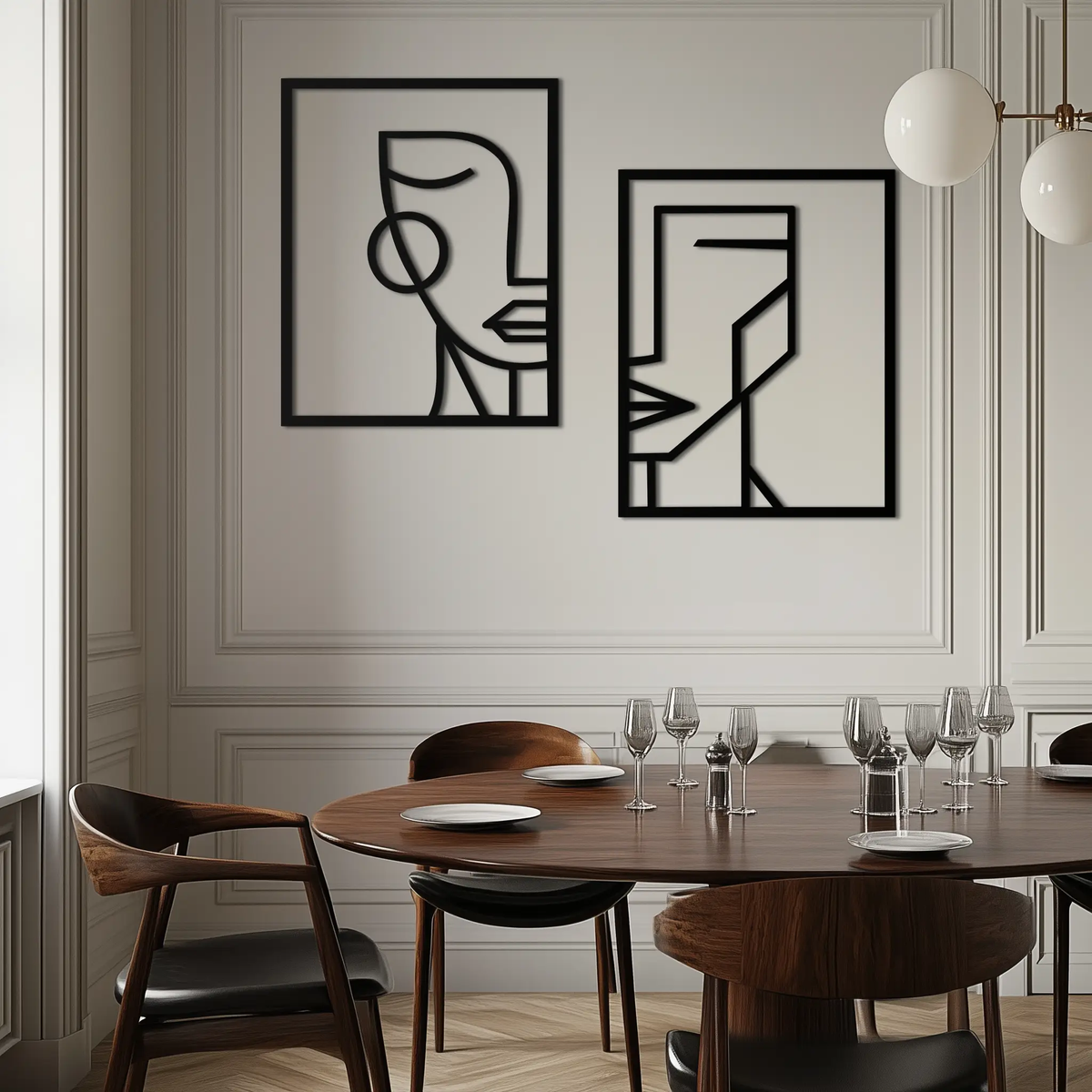 Abstract Faces Metal Wall Art - Modern Geometric Line Art Decor - KAF146 by Enova Art