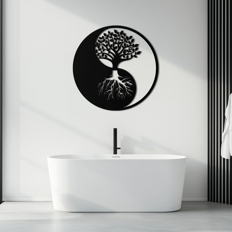 Yin-Yang Tree of Life Metal Wall Art - Harmonious Nature-Inspired Decor - KAF147 by Enova Art