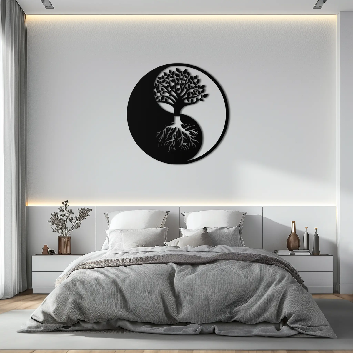 Yin-Yang Tree of Life Metal Wall Art - Harmonious Nature-Inspired Decor - KAF147 by Enova Art
