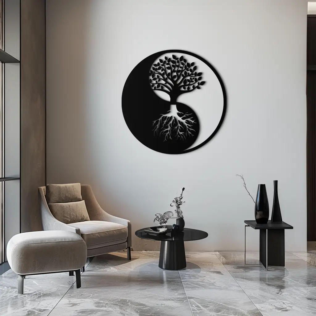 Yin-Yang Tree of Life Metal Wall Art - Harmonious Nature-Inspired Decor - KAF147 by Enova Art