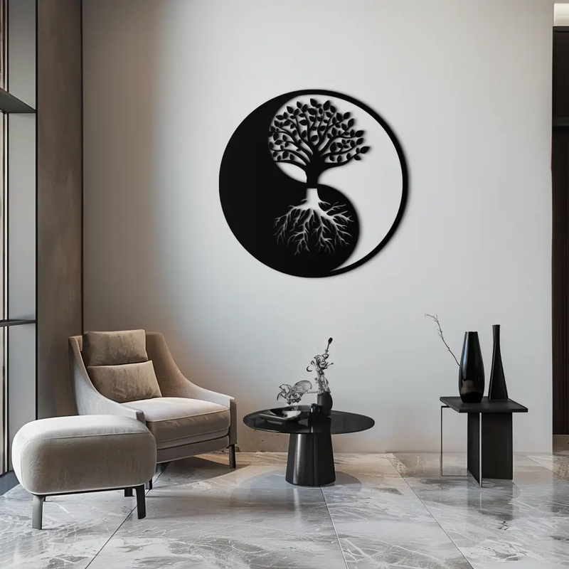 Yin-Yang Tree of Life Metal Wall Art - Harmonious Nature-Inspired Decor - KAF147 by Enova Art