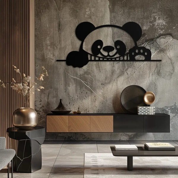 Geometric Panda Metal Wall Art - Playful Minimalist Steel Decor - KAF150