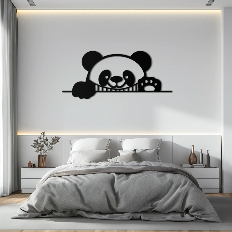 Geometric Panda Metal Wall Art - Playful Minimalist Steel Decor - KAF150 by Enova Art