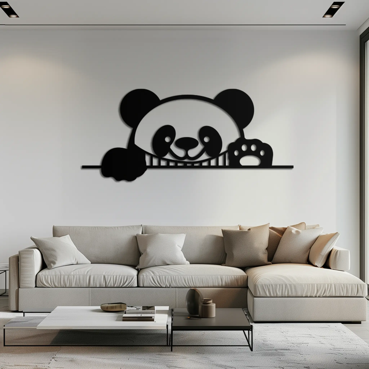 Geometric Panda Metal Wall Art - Playful Minimalist Steel Decor - KAF150 by Enova Art