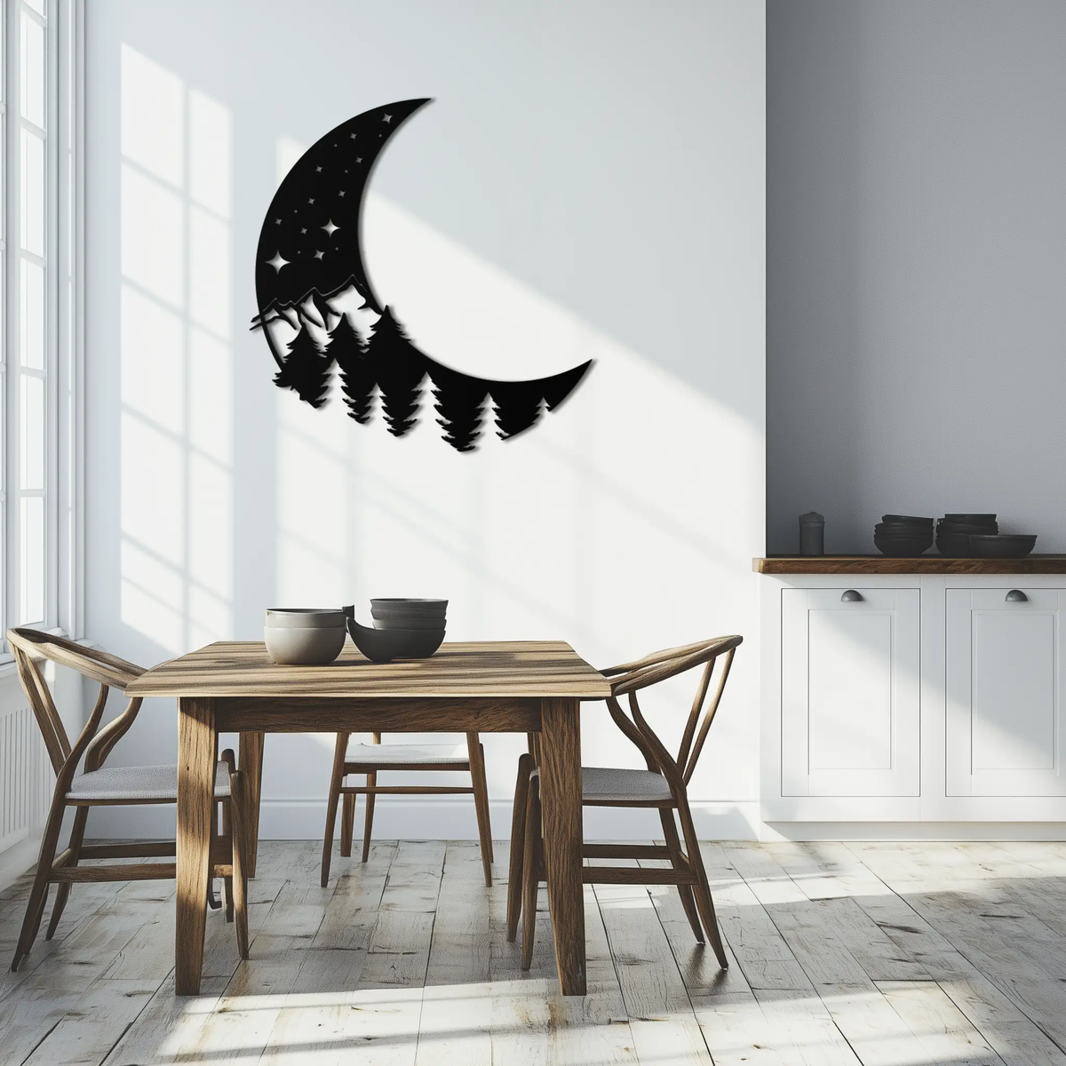 Enchanted Night Moon & Forest Metal Wall Art – Celestial Nature-Inspired Steel Decor - KAF151 by Enova Art