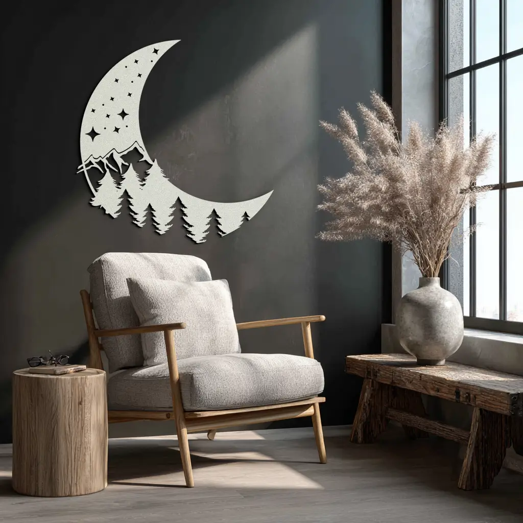 Enchanted Night Moon & Forest Metal Wall Art – Celestial Nature-Inspired Steel Decor - KAF151 by Enova Art