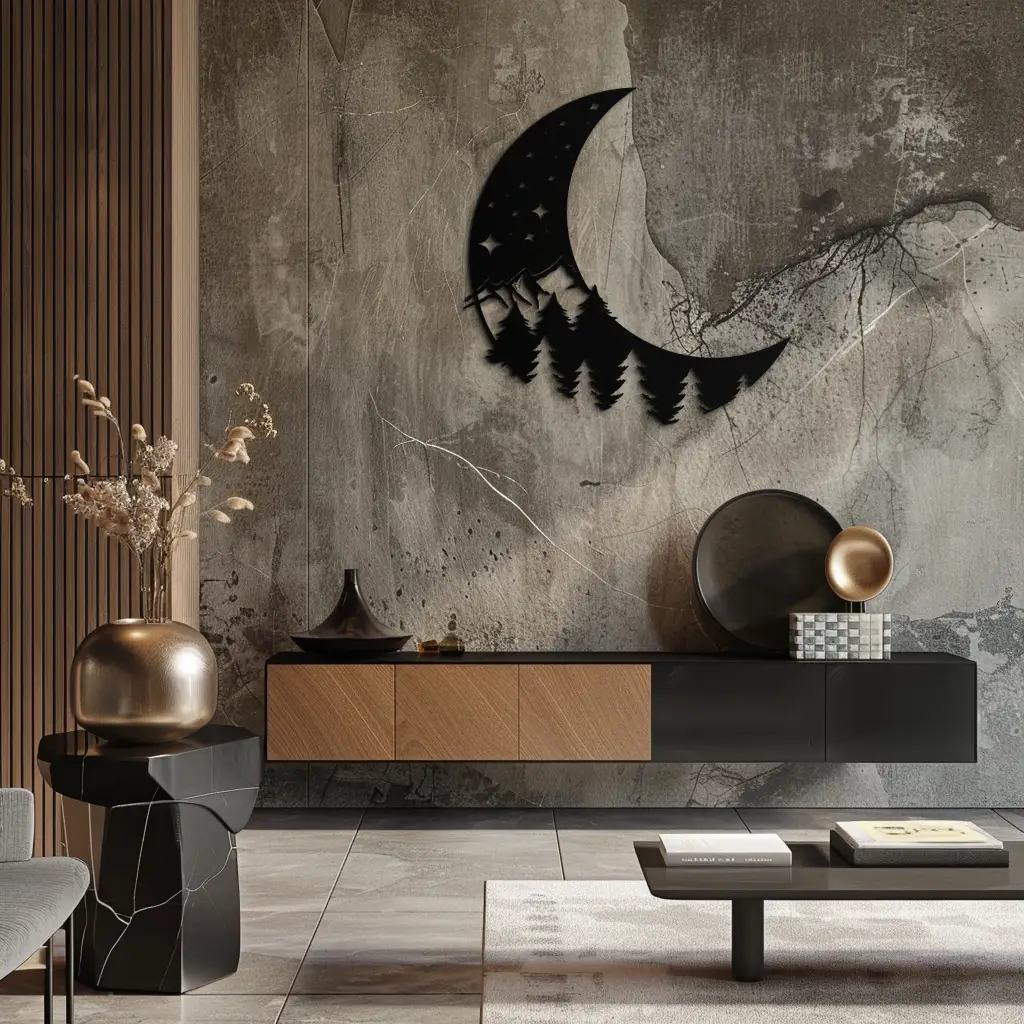 Enchanted Night Moon & Forest Metal Wall Art – Celestial Nature-Inspired Steel Decor - KAF151 by Enova Art