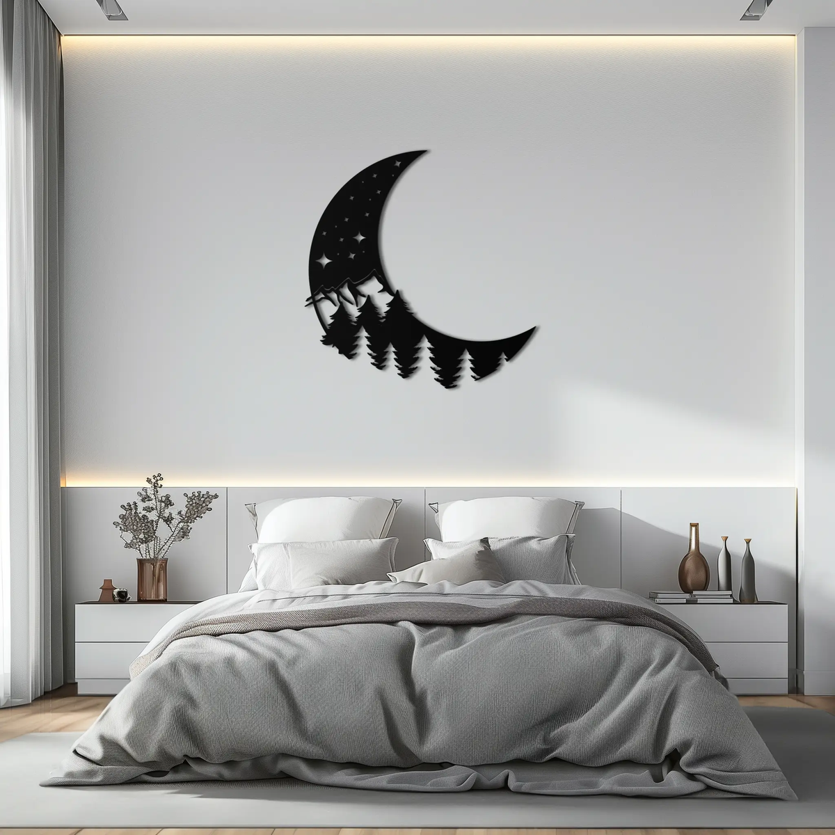 Enchanted Night Moon & Forest Metal Wall Art – Celestial Nature-Inspired Steel Decor - KAF151 by Enova Art
