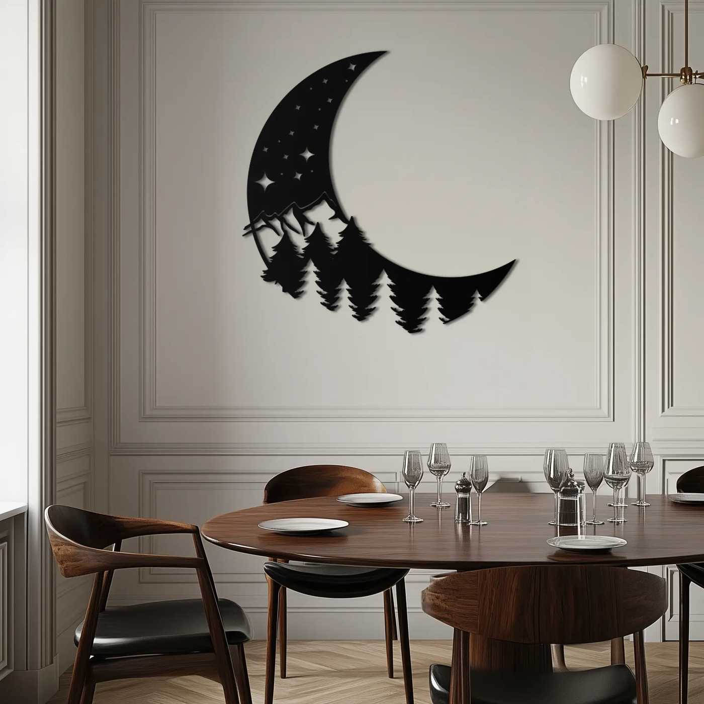 Enchanted Night Moon & Forest Metal Wall Art – Celestial Nature-Inspired Steel Decor - KAF151 by Enova Art