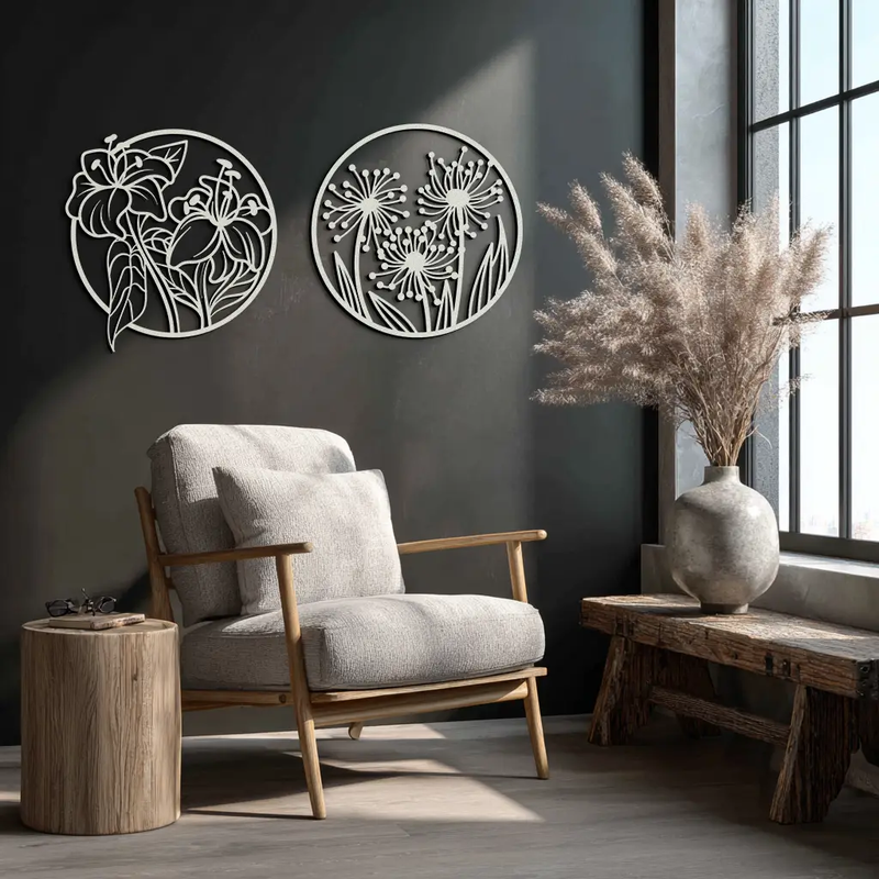 Floral Harmony Metal Wall Art – Elegant Botanical Steel Decor - KAF152 by Enova Art