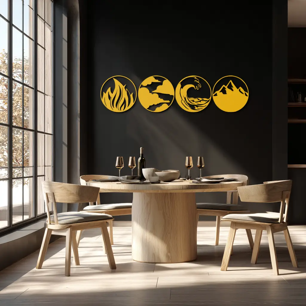 Four Elements Metal Wall Art - Fire, Air, Water, Earth Symbol Set - KAF156 by Enova Art