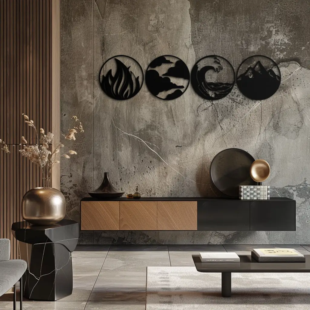 Four Elements Metal Wall Art - Fire, Air, Water, Earth Symbol Set - KAF156 by Enova Art